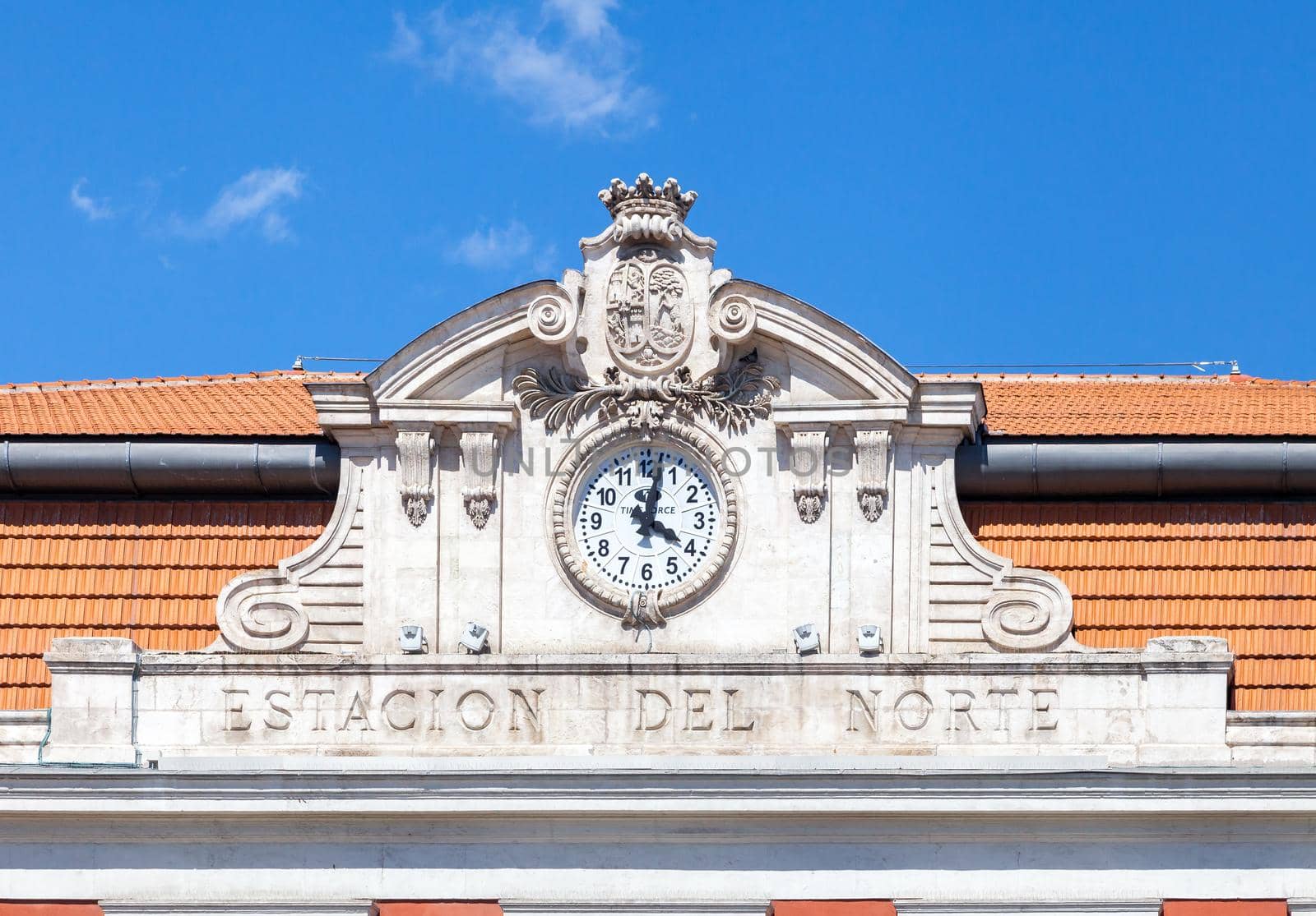 Estacion del Norte, Madrid, detail of the facade with the clock