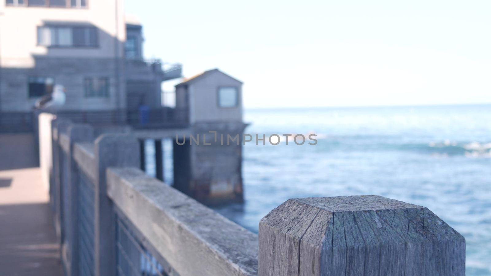 Waterfront boardwalk, Monterey California. Beachfront aquarium on Cannery Row. by DogoraSun