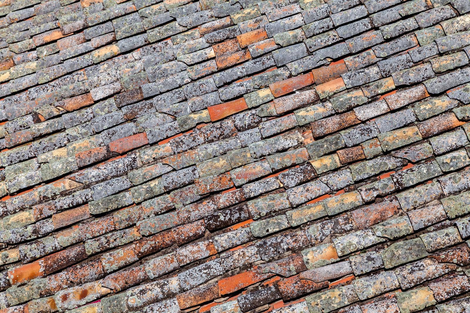 Roof of a house covered with old red tiling