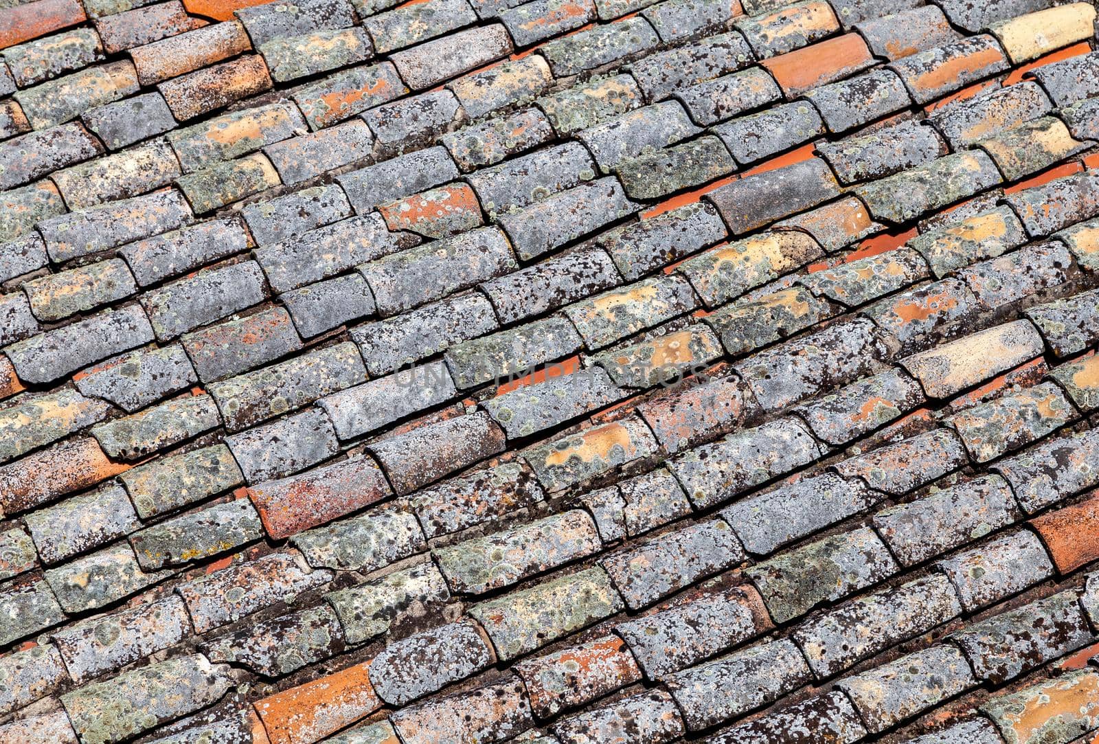 Roof of a house covered with old red tiling