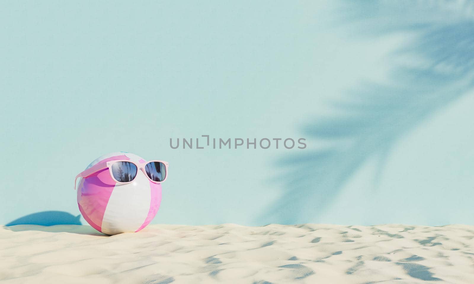 ball with sunglasses on beach sand by asolano