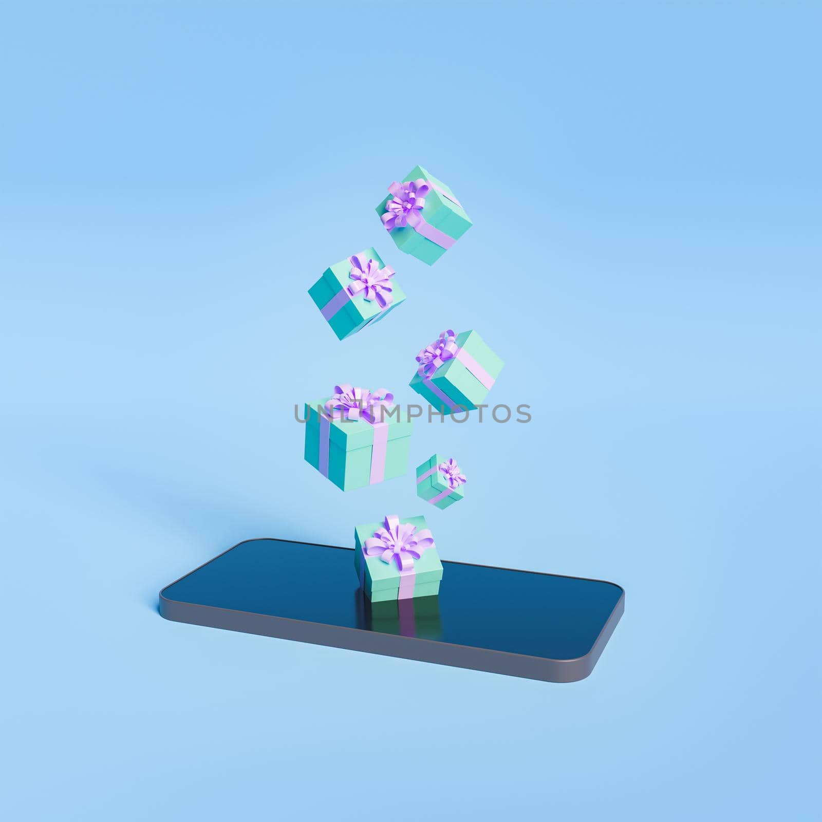 gift boxes falling on a mobile phone by asolano