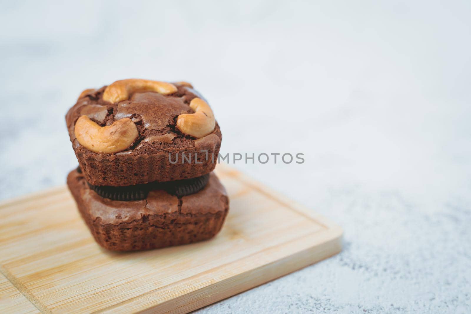 Delicious brownies cake on white background for bakery, food and eating concept