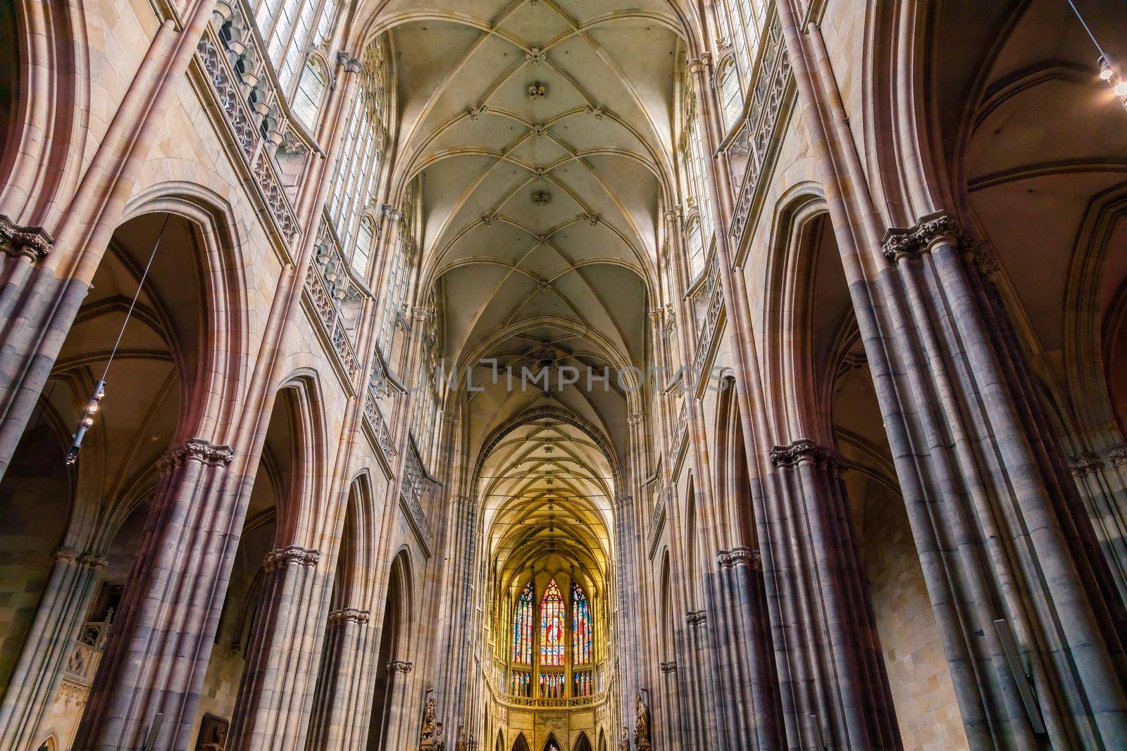 Interior inside the Catholic Cathedral in Prague. Faith and worship concept.
