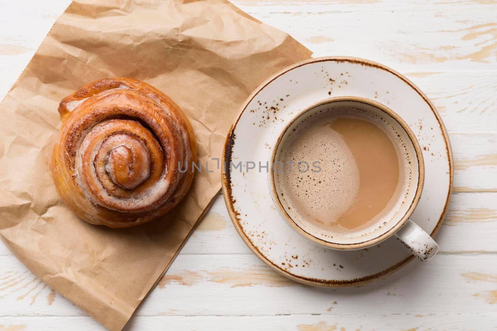 top view breakfast assortment with coffee pastry by Zahard