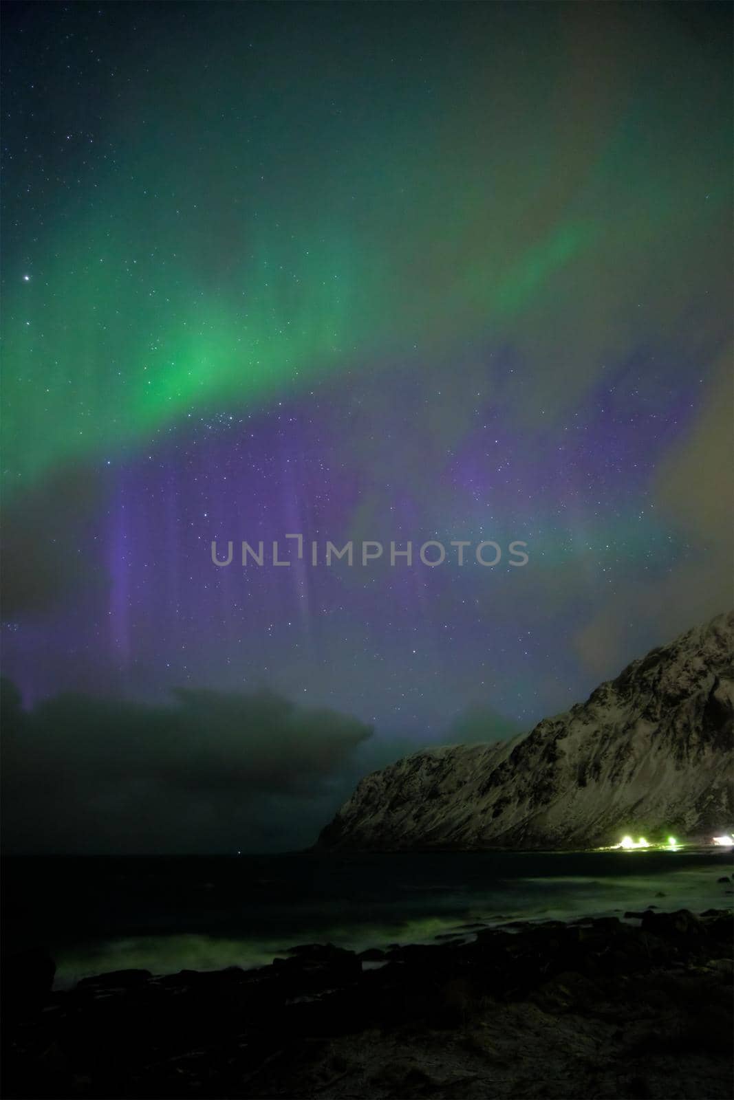 Aurora borealis northern lights. Lofoten islands, Norway by dimol