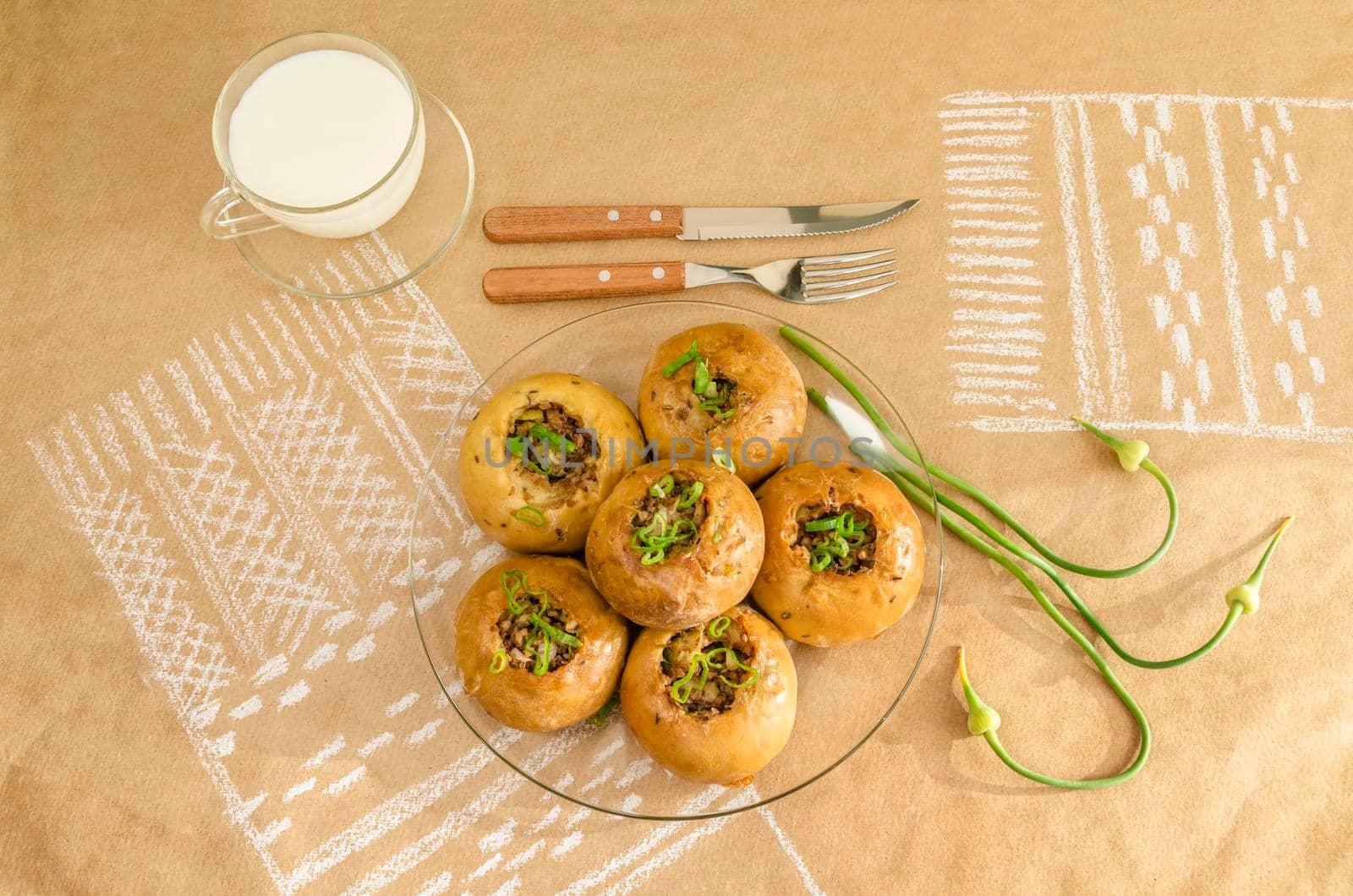 Small scones with buckwheat and onions. Knishes - Belorusian cuisine From series Homemade bread