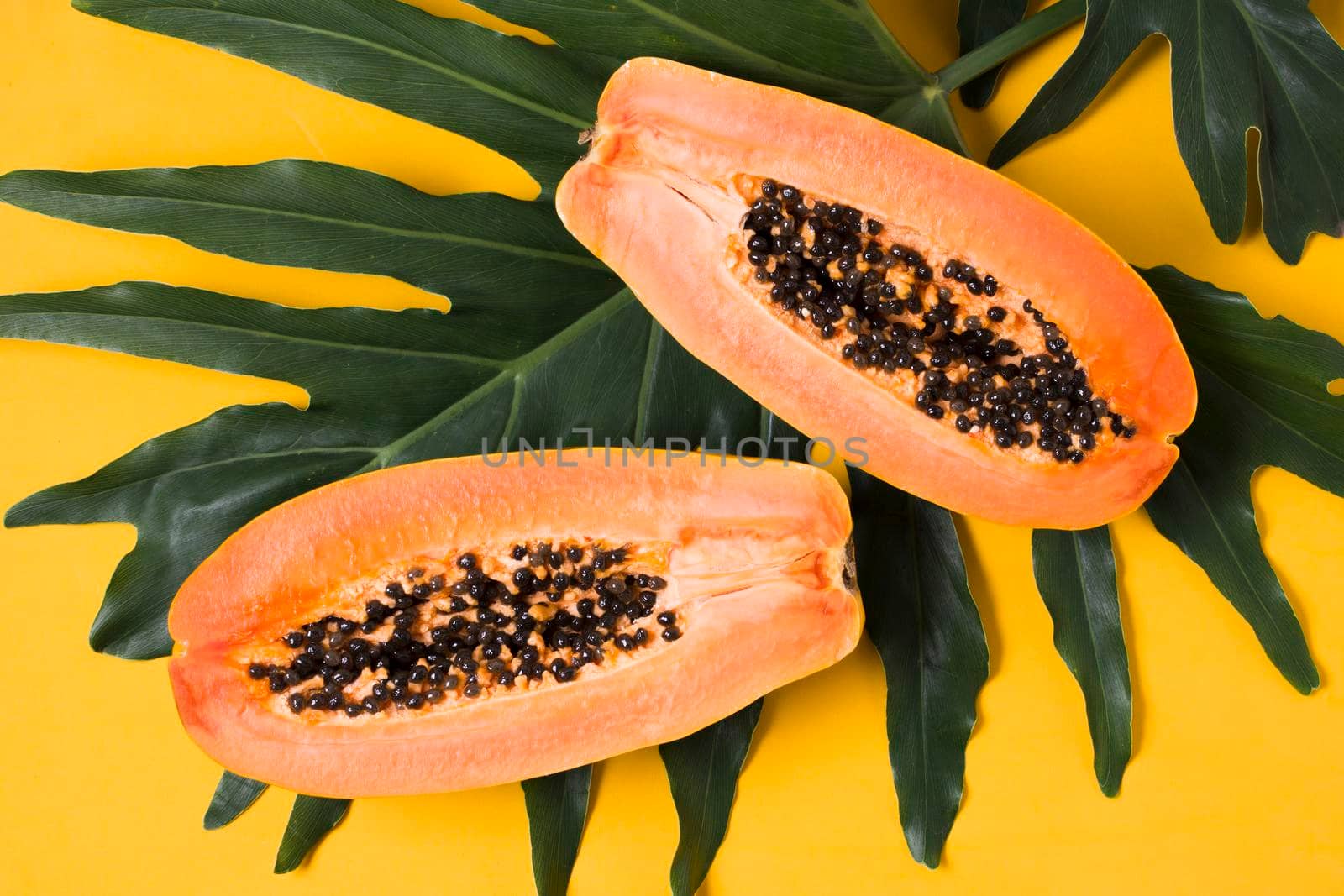 top view fresh papaya ready be served by Zahard