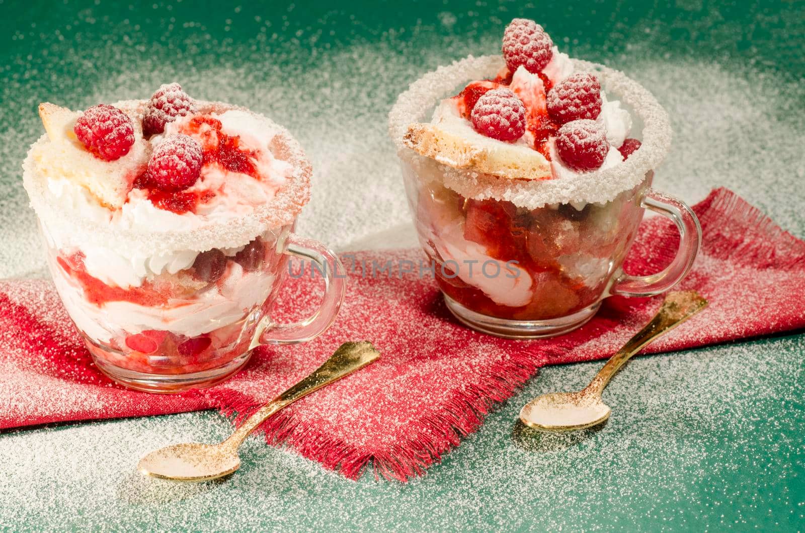 Christmas dessert in a glass with decoration. From series "Cranberry-raspberry trifle"