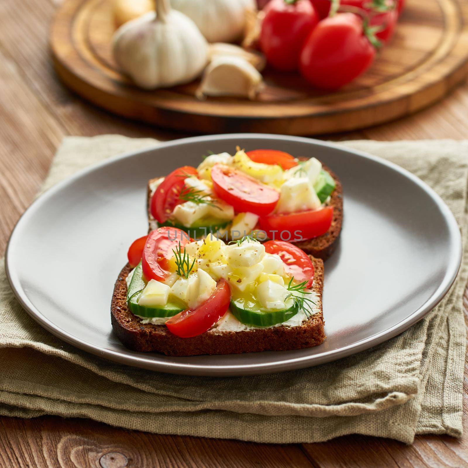 Smorrebrod - traditional Danish sandwiches. Black rye bread with boiled egg by NataBene