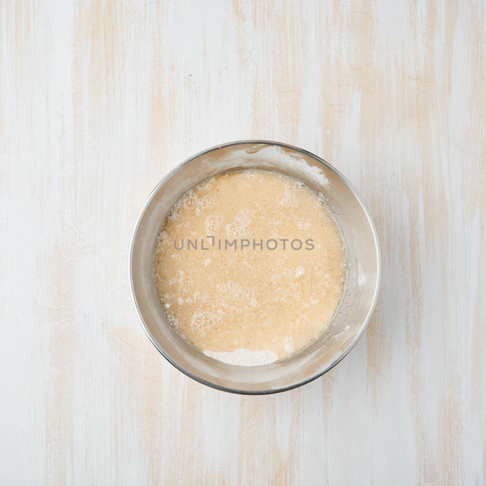 Step by step recipe. Homemade galette with vegetable. Top view, white wooden table by NataBene