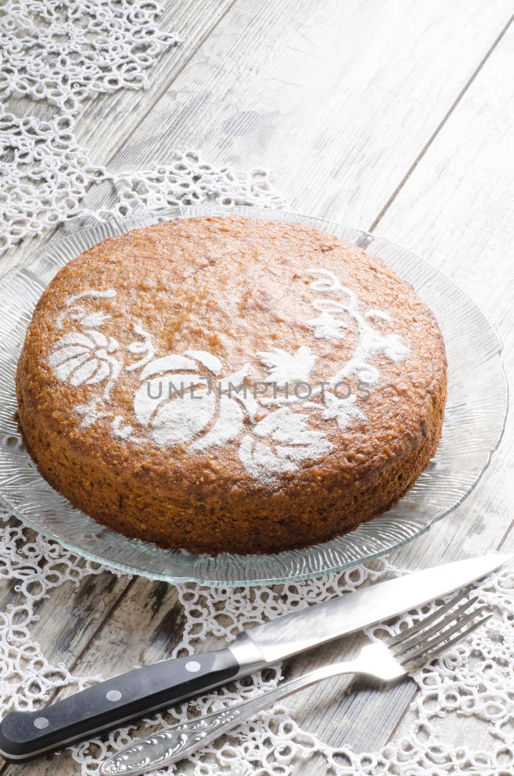 Pumpkin cake decorated with pattern. From the series "Pumpkin cake"