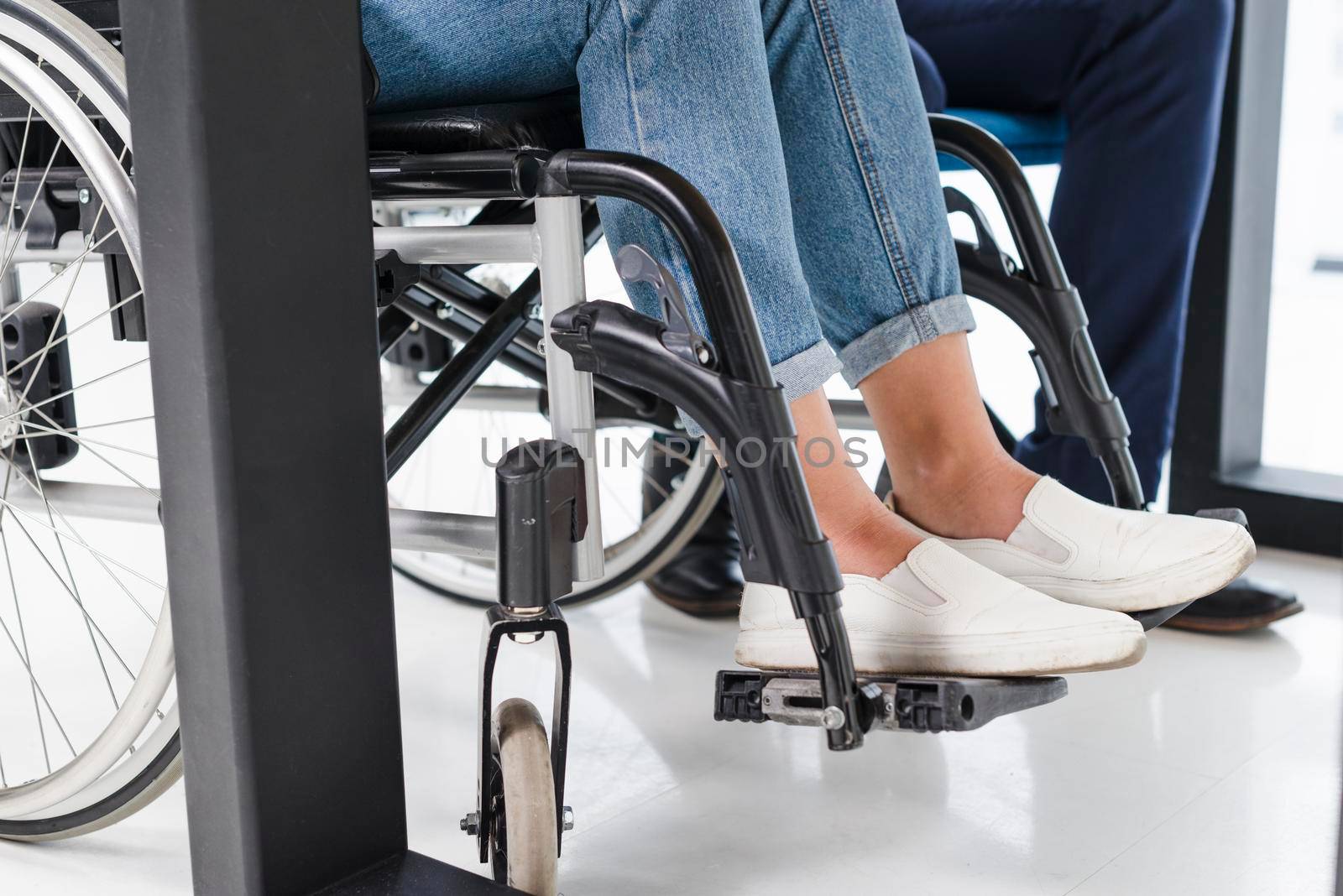 disabled woman s feet wheel chair white floor by Zahard