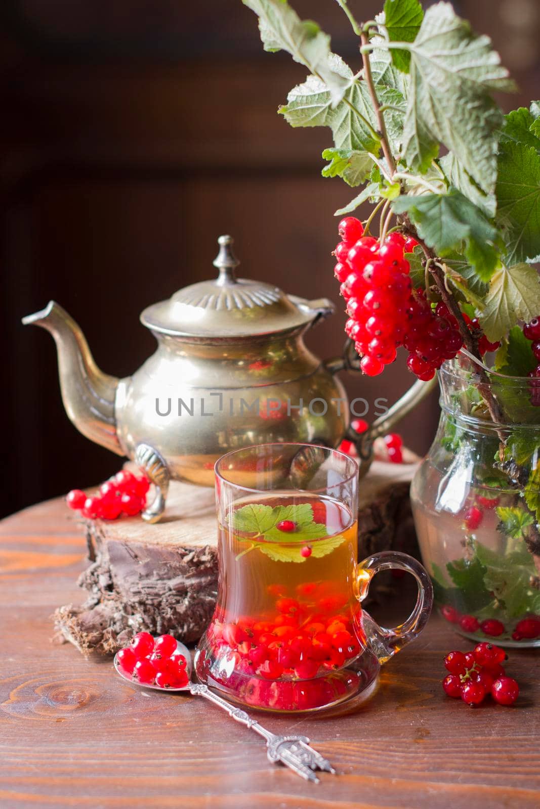 natural vitamin tea with fresh red currant berries, summer fruit harvest, abundance by KaterinaDalemans