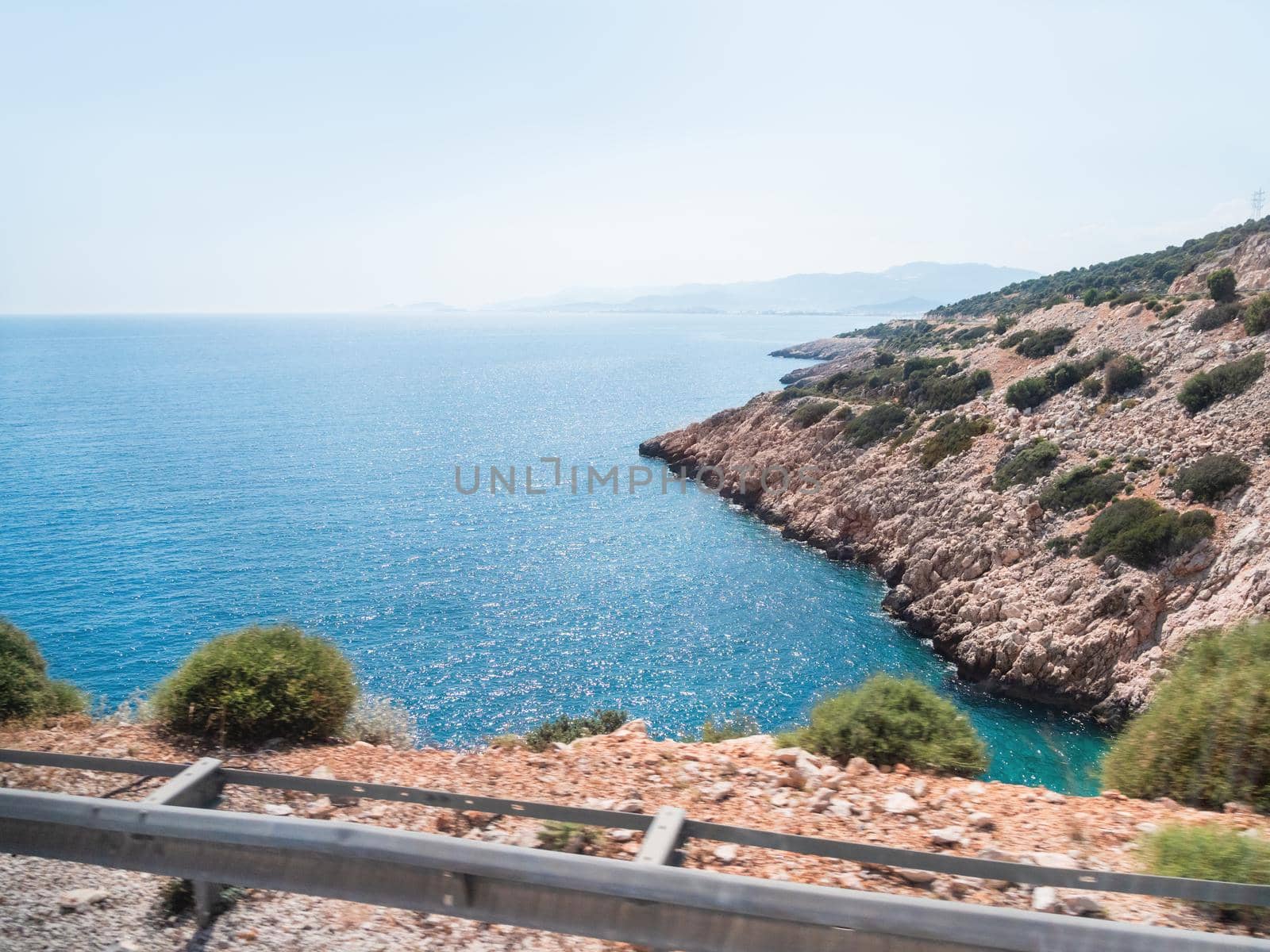 Mountain serpentine road along Mediterranean sea. Demre Finike Yolu road . Turkey.