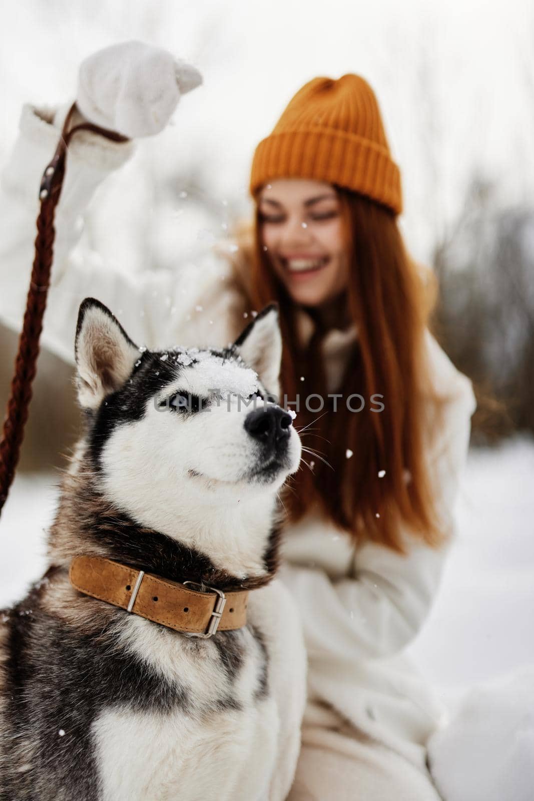 cheerful woman winter walk outdoors friendship fresh air by SHOTPRIME