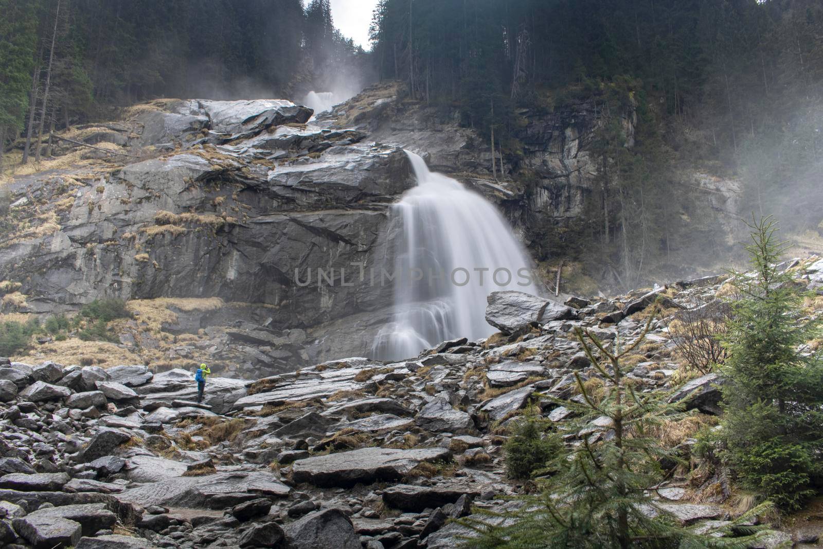 Landscape showing Krimmler Waterfall in a long exposure picture in Austria