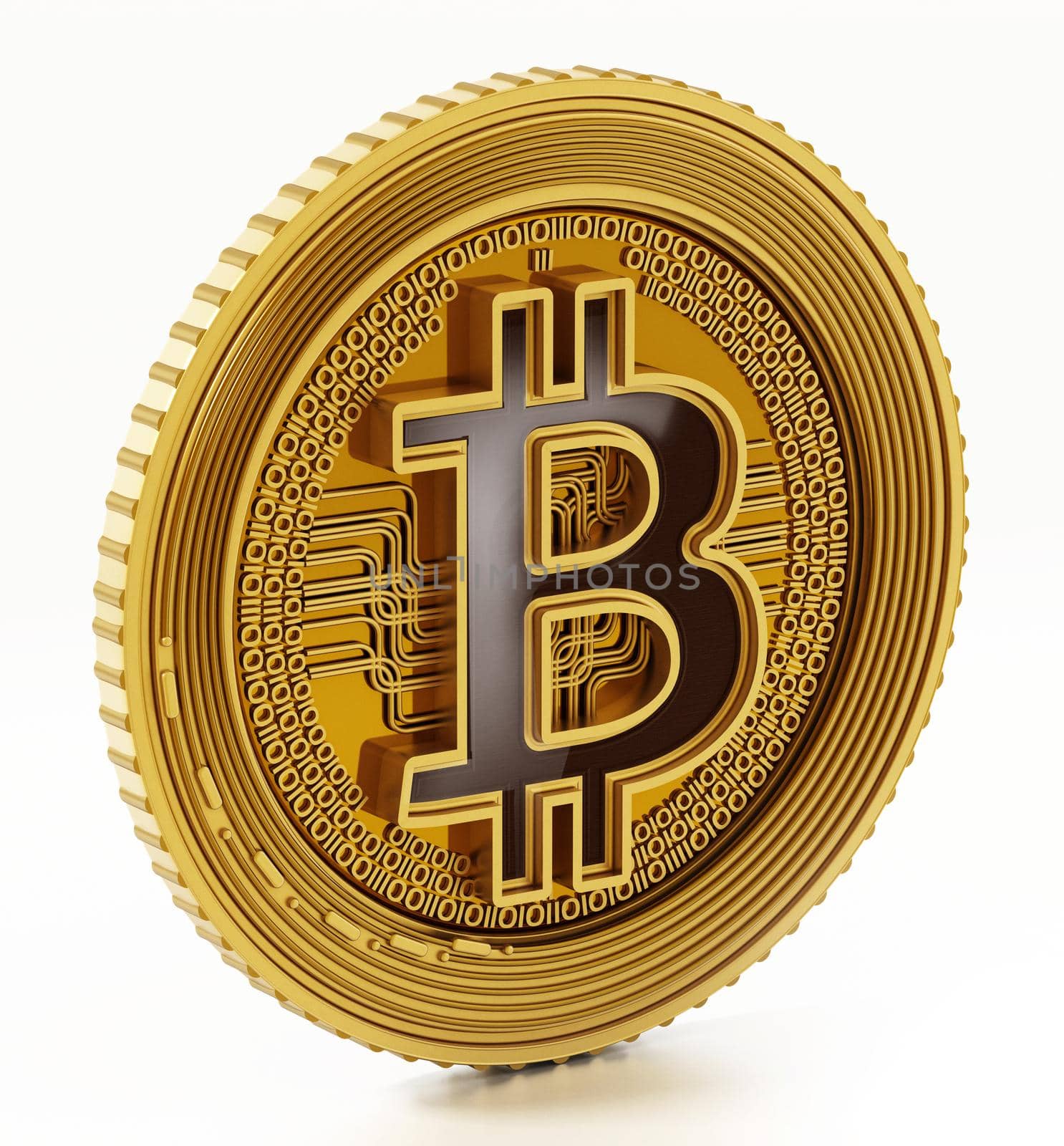 Golden crypto currency coin isolated on white background. 3D illustration.
