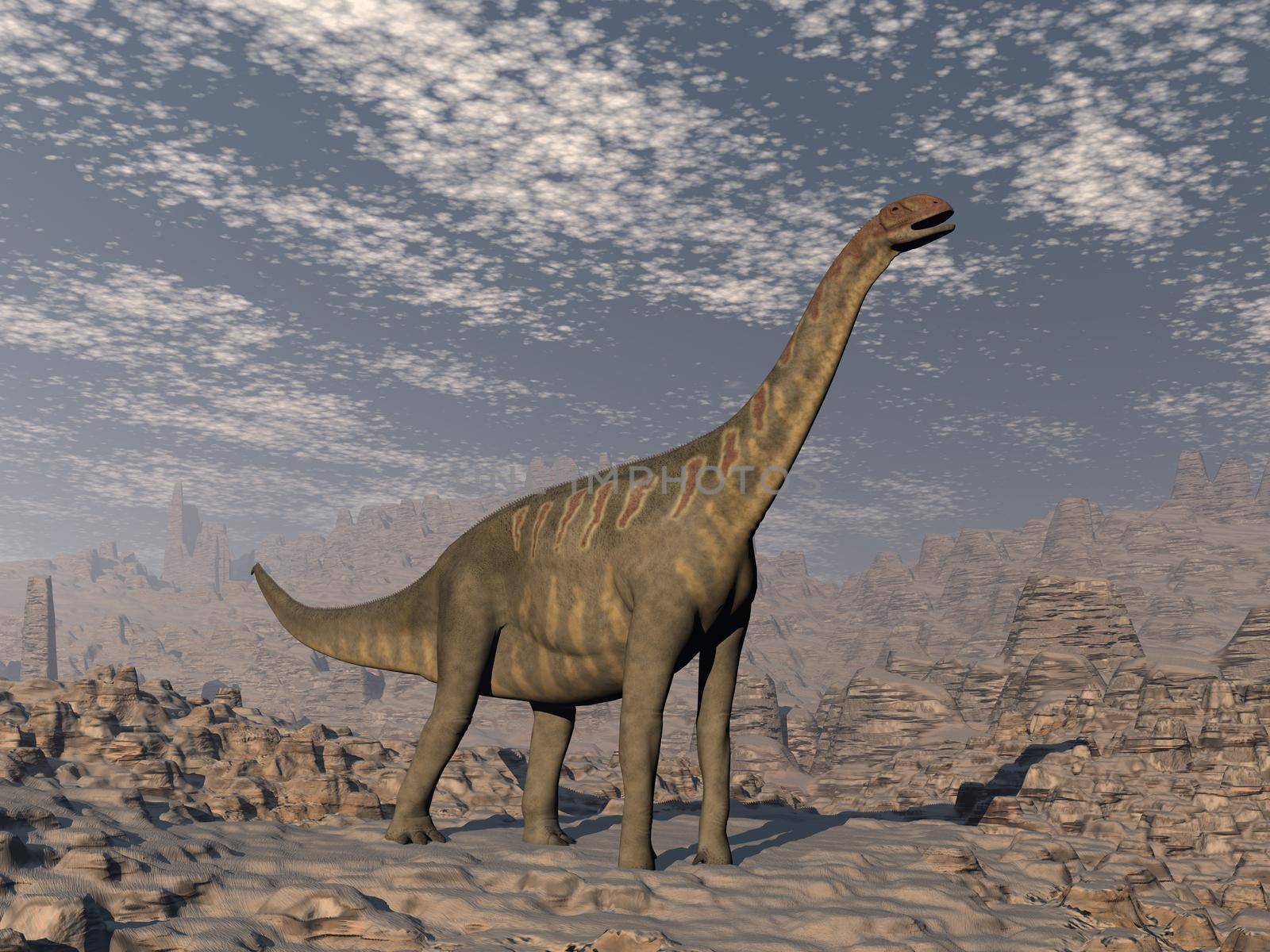 Jobaria dinosaur in the desert - 3D render by Elenaphotos21