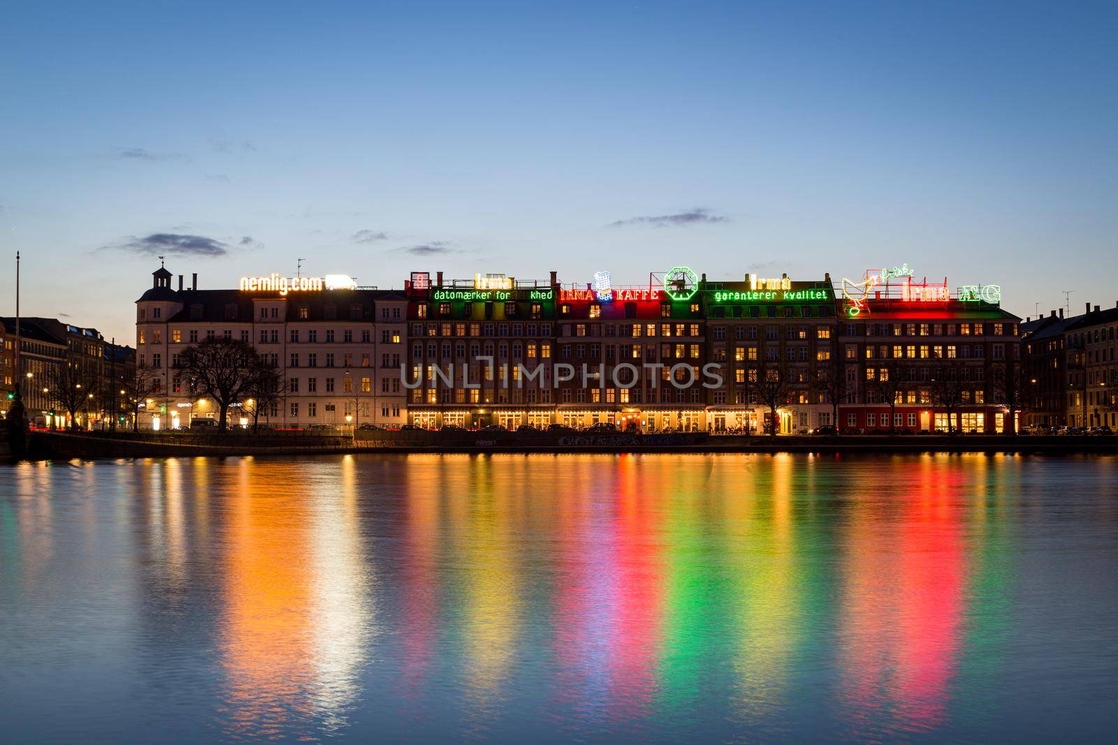 Neon Lights on Buildings in Copenhagen, Denmark by oliverfoerstner