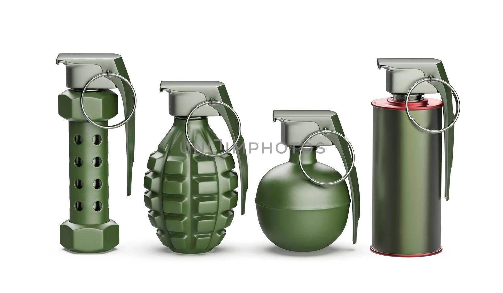 Different hand grenades on white background