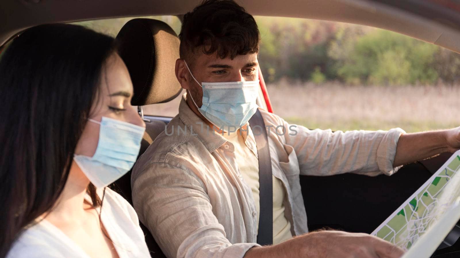 close up couple wearing medical masks