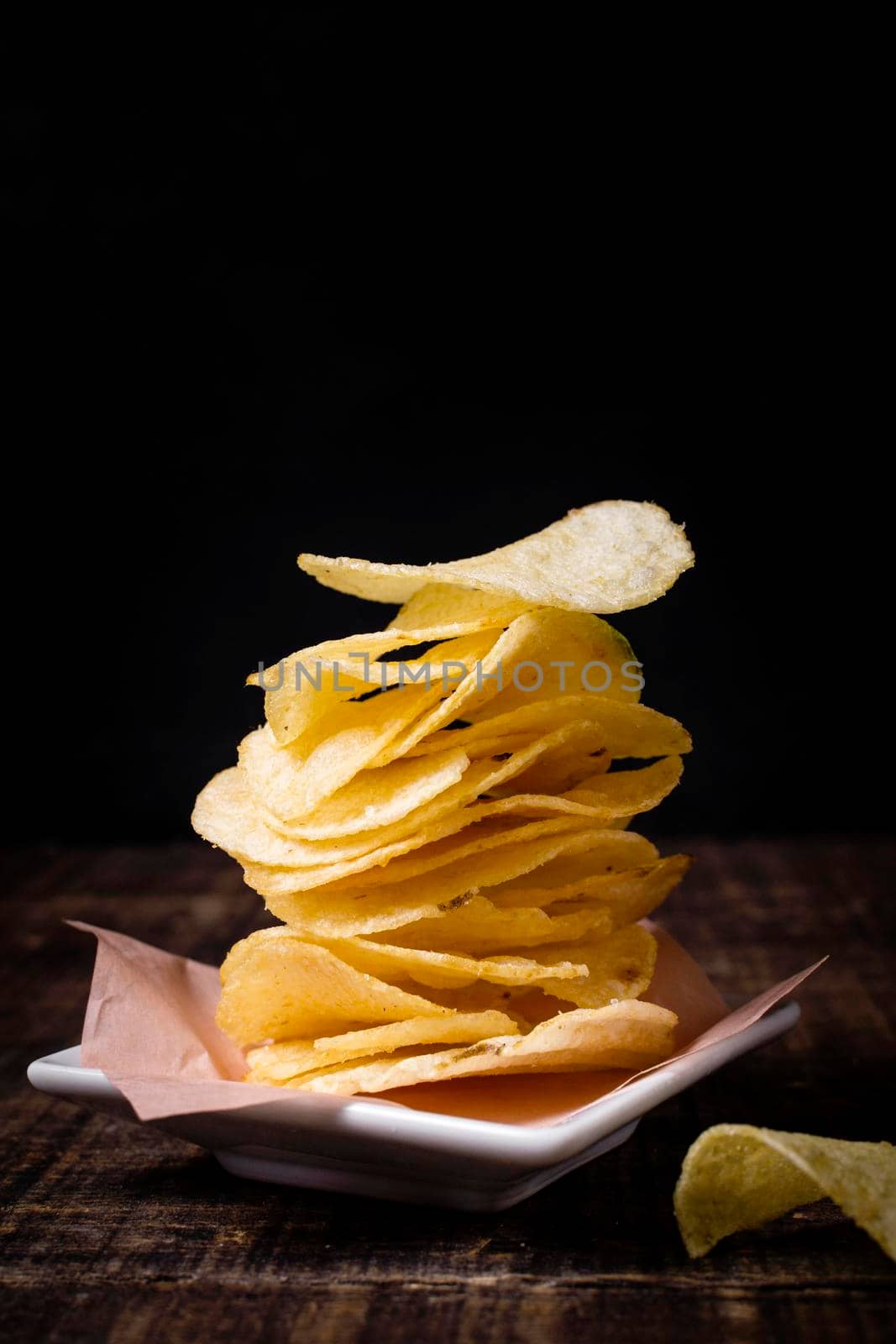 front view stack potato chips by Zahard