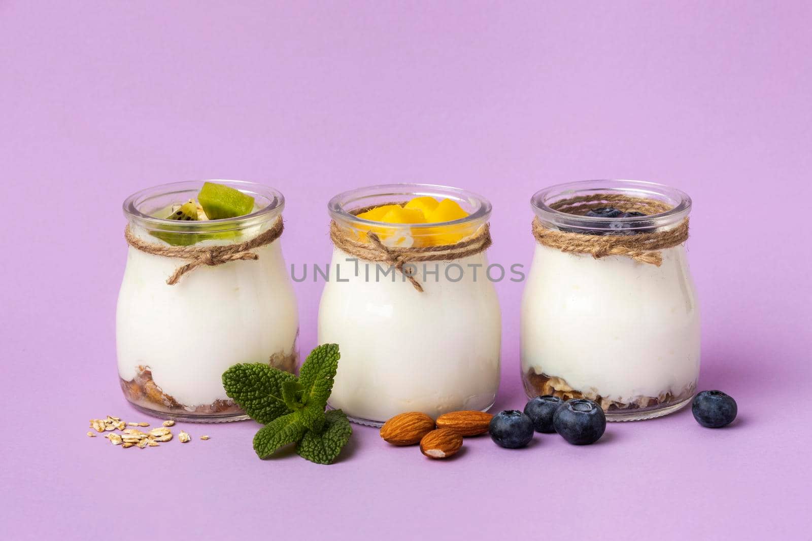 assortment delicious breakfast meal with yogurt