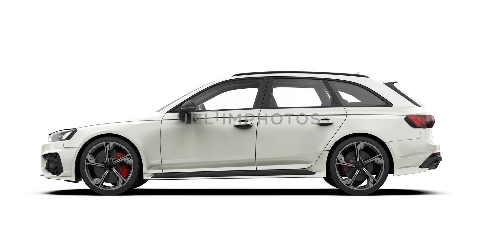 Lateral view of a white car isolated - 3D illustration