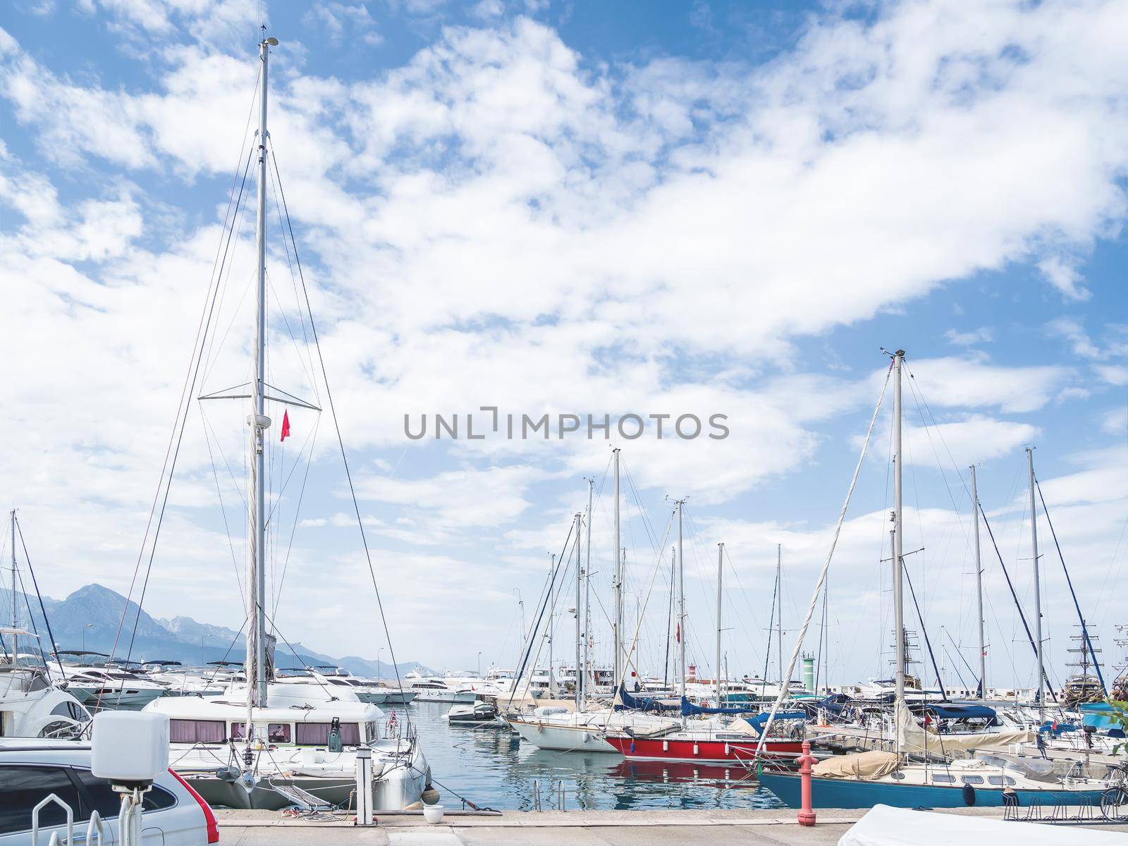 Yachts are moored at the Grand Marina, Kemer, Turkey. Beautiful ships for tourist trips on the Mediterranean sea. by aksenovko