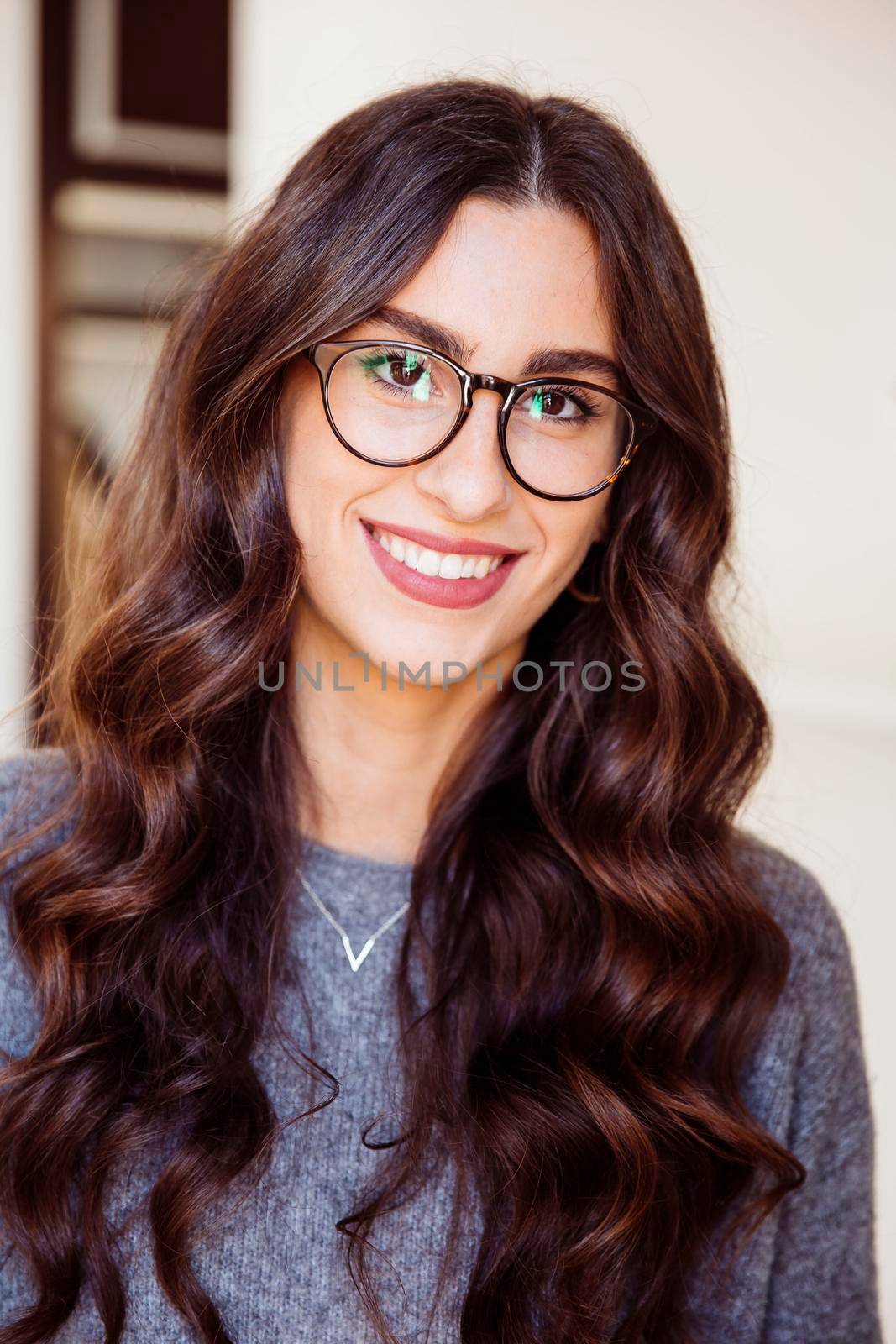 smiling woman glasses