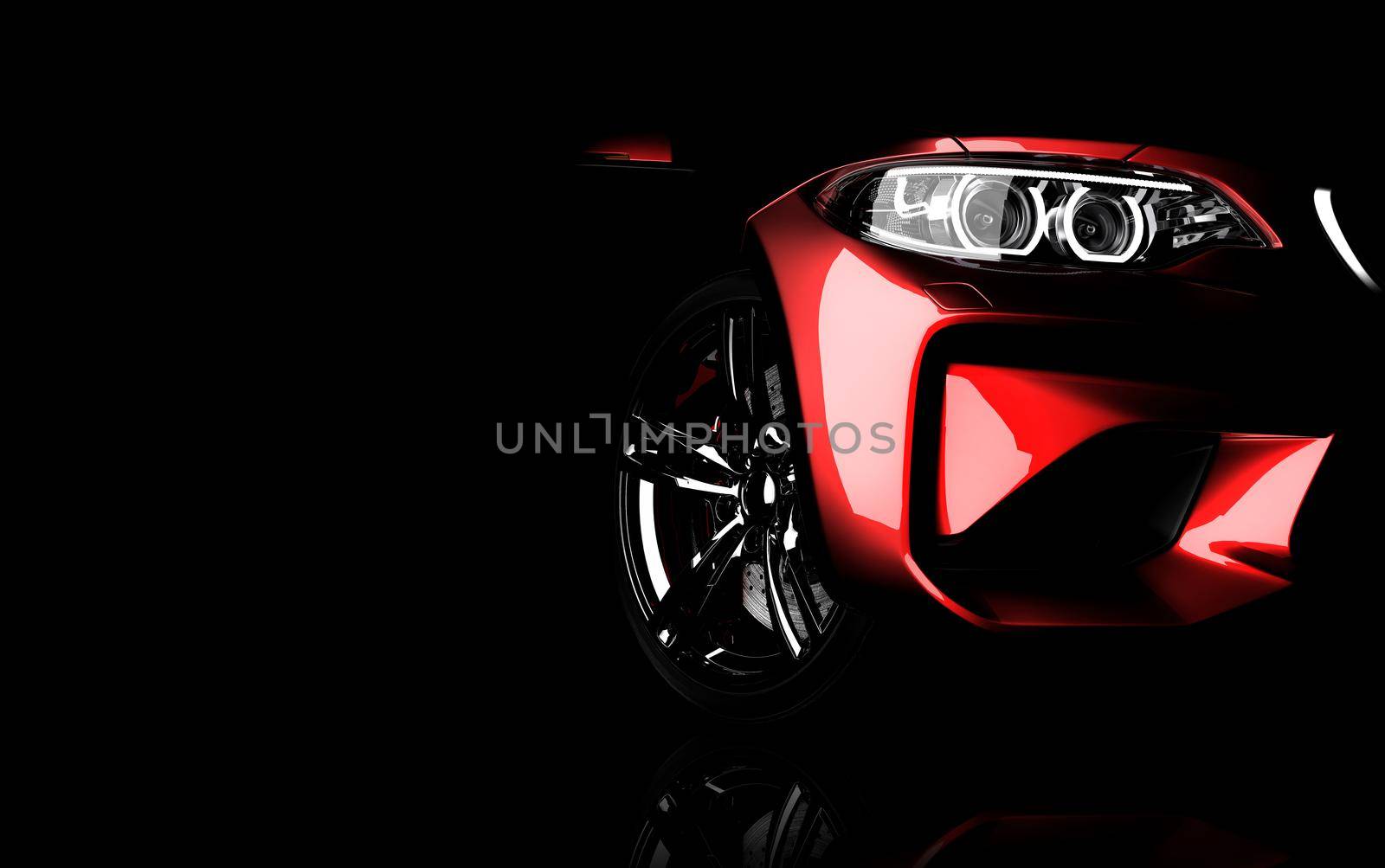 Generic red sport unbranded car isolated on a dark background. 3d illustration