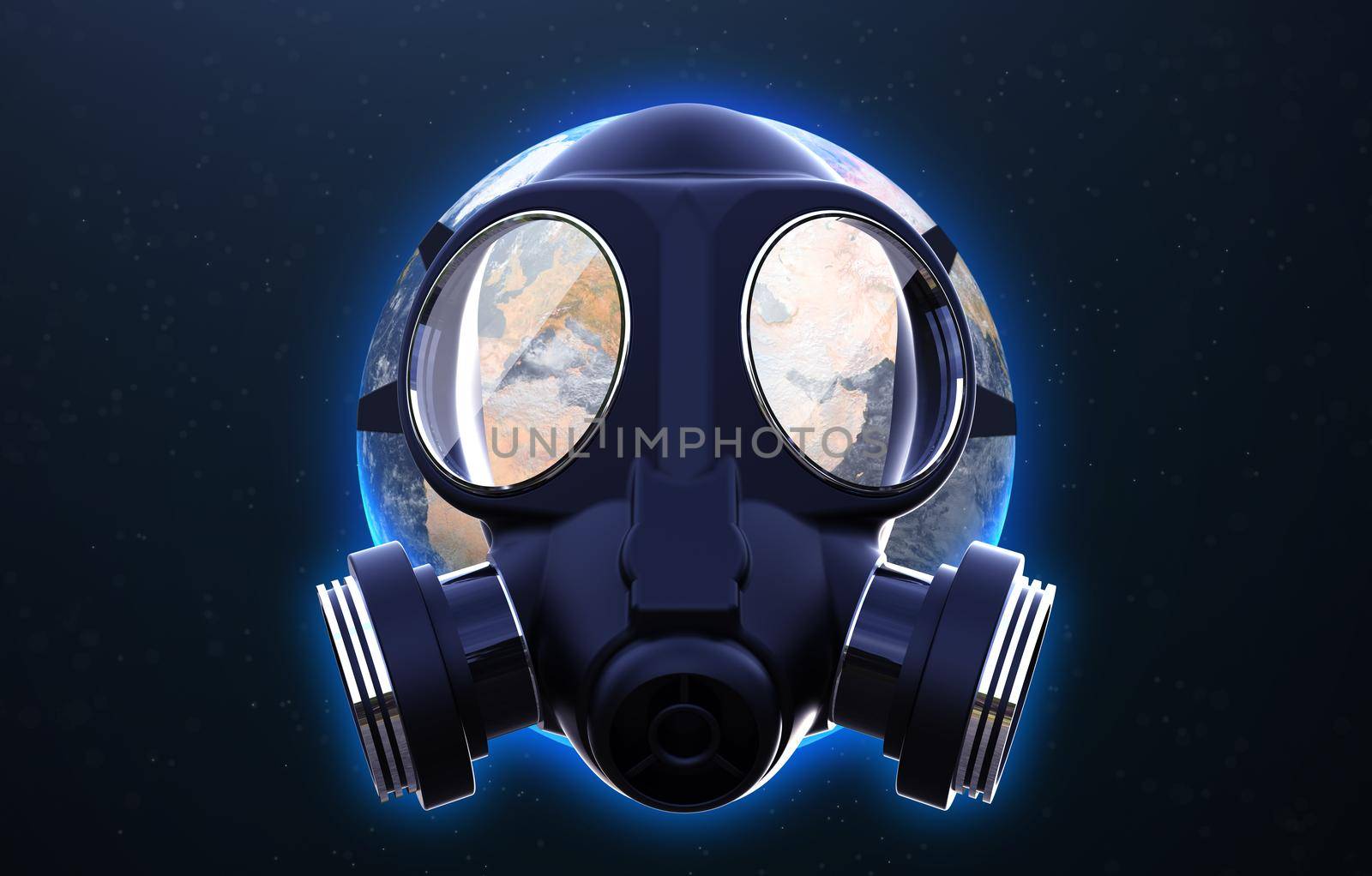 Planet earth with gas mask protect: 3D illustration