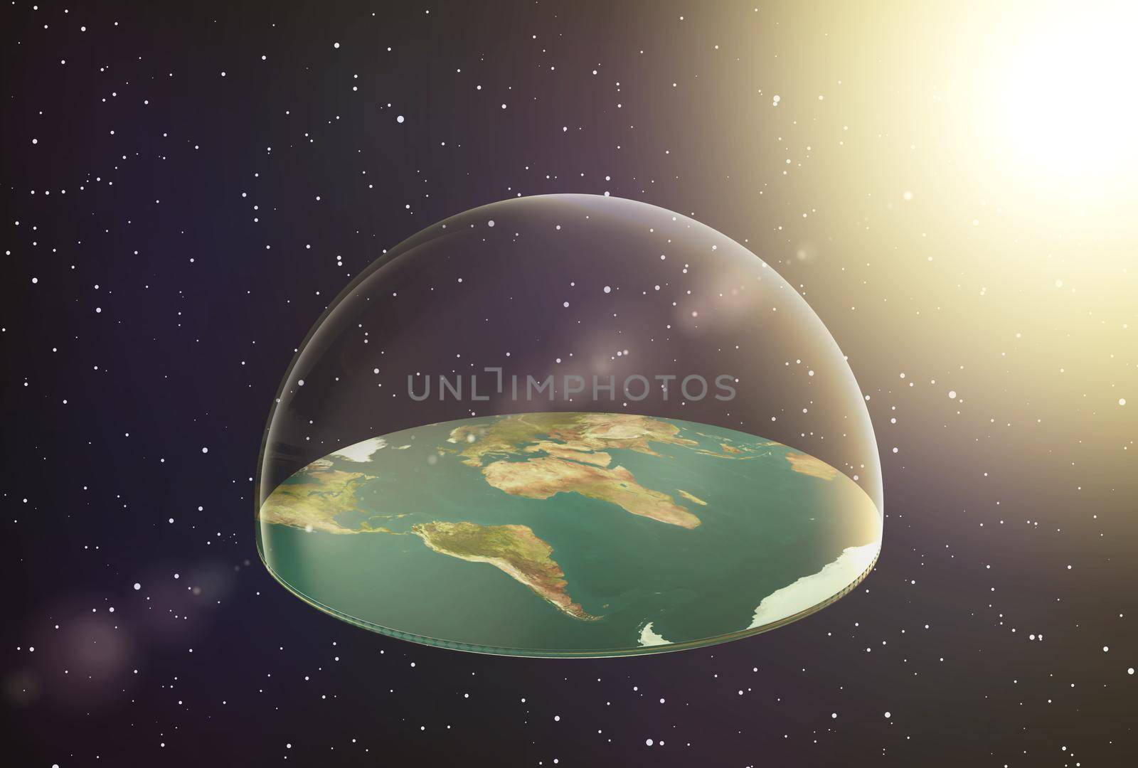 Flat earth in space: 3D illustration