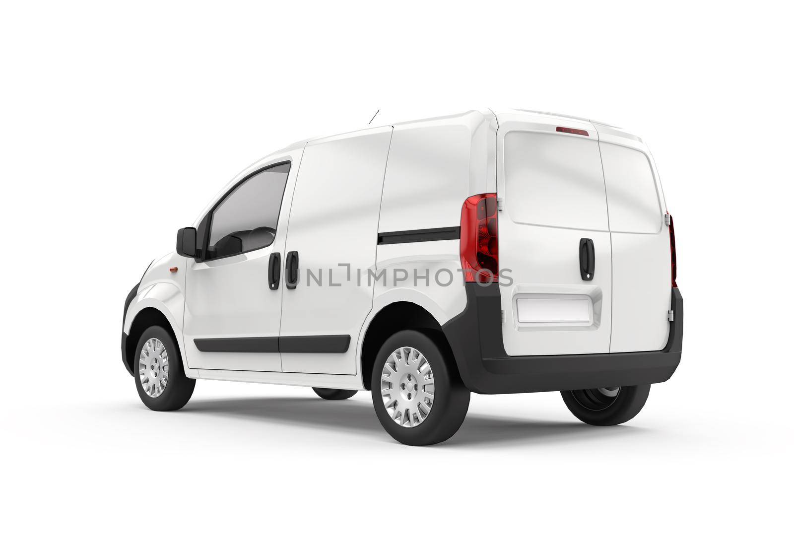 Back and lateral view of a car van, mockup, 3D illustration