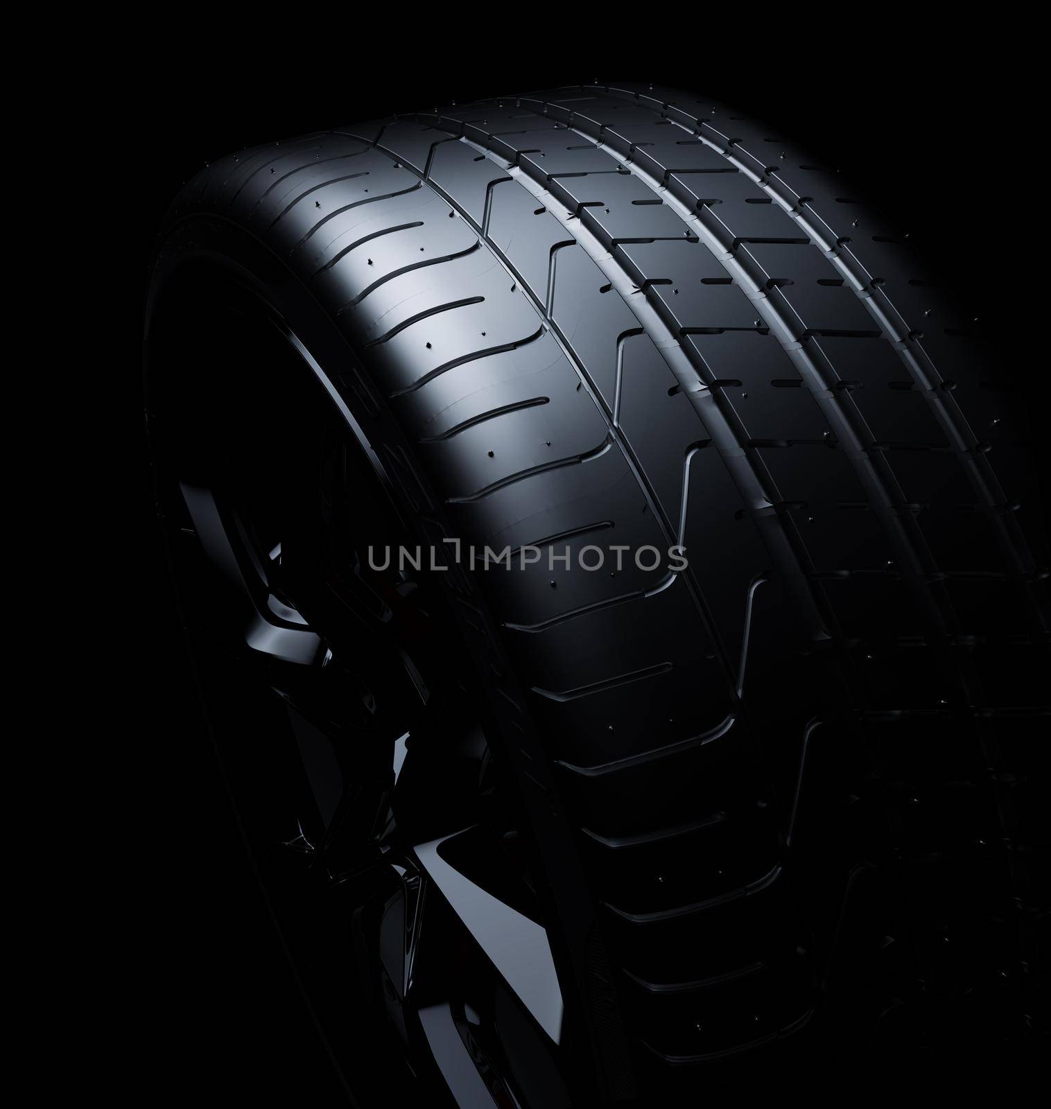 Close up of a tyre on a black background by cla78