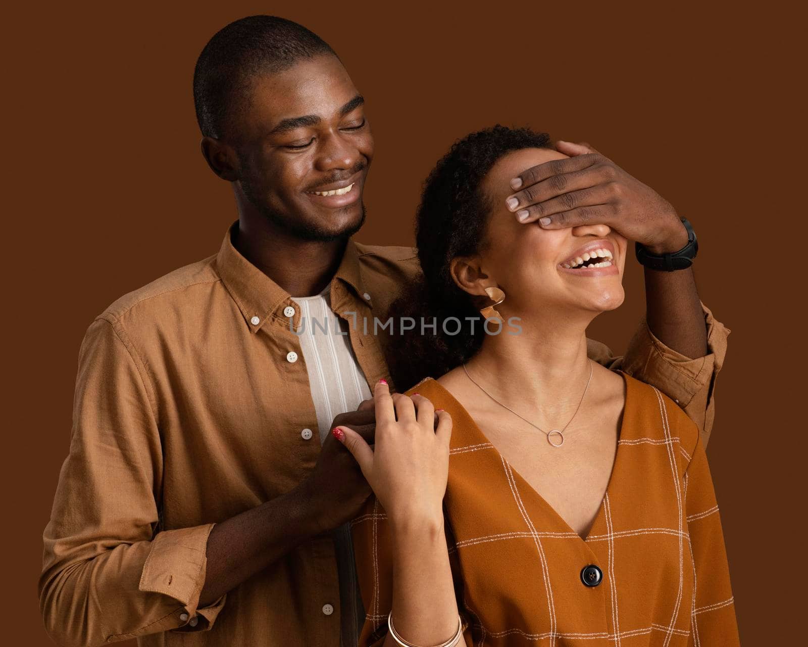 front view smiley couple posing together having fun by Zahard