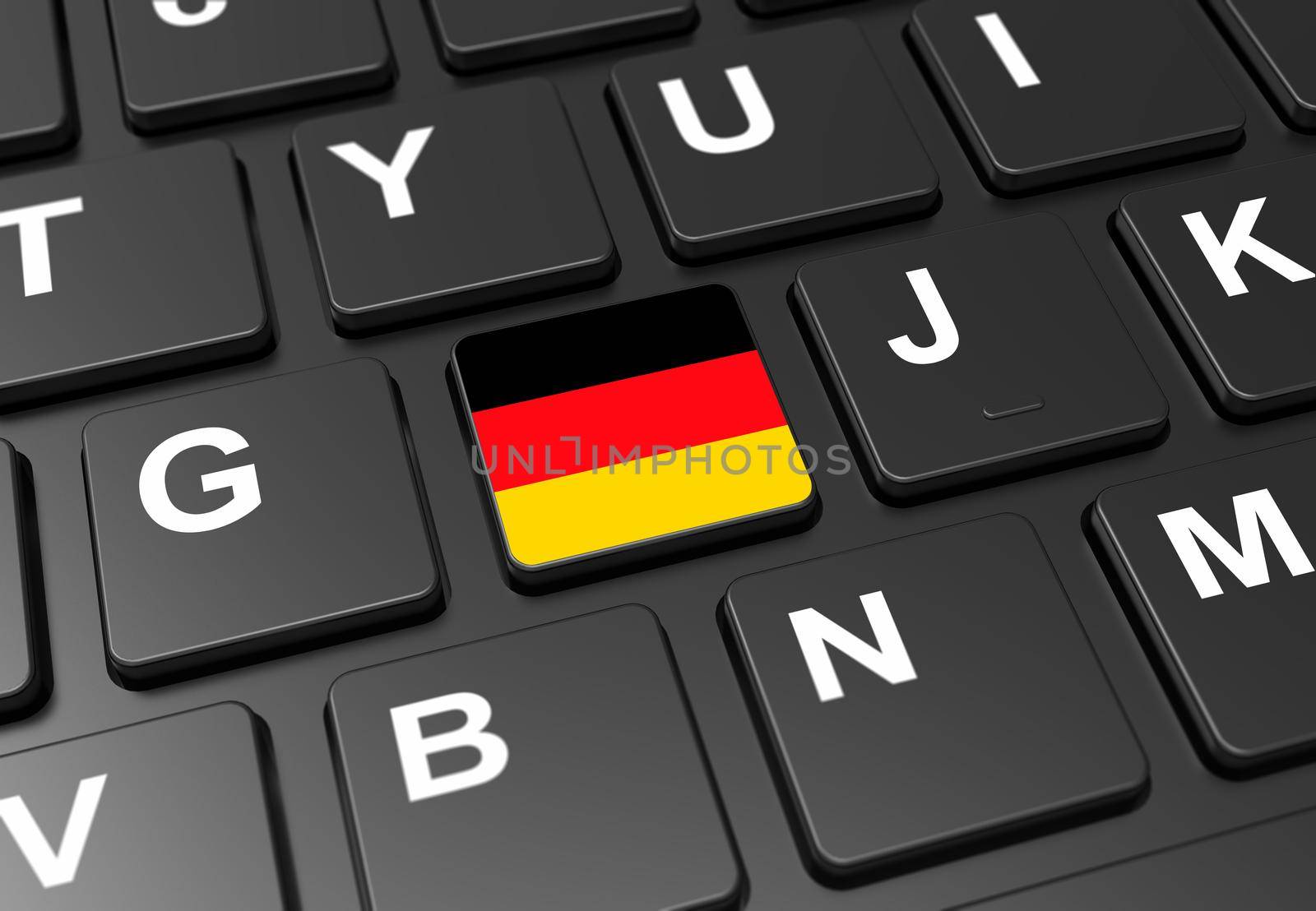 Close up of button with Germany flag on black keyboard: 3D illustration