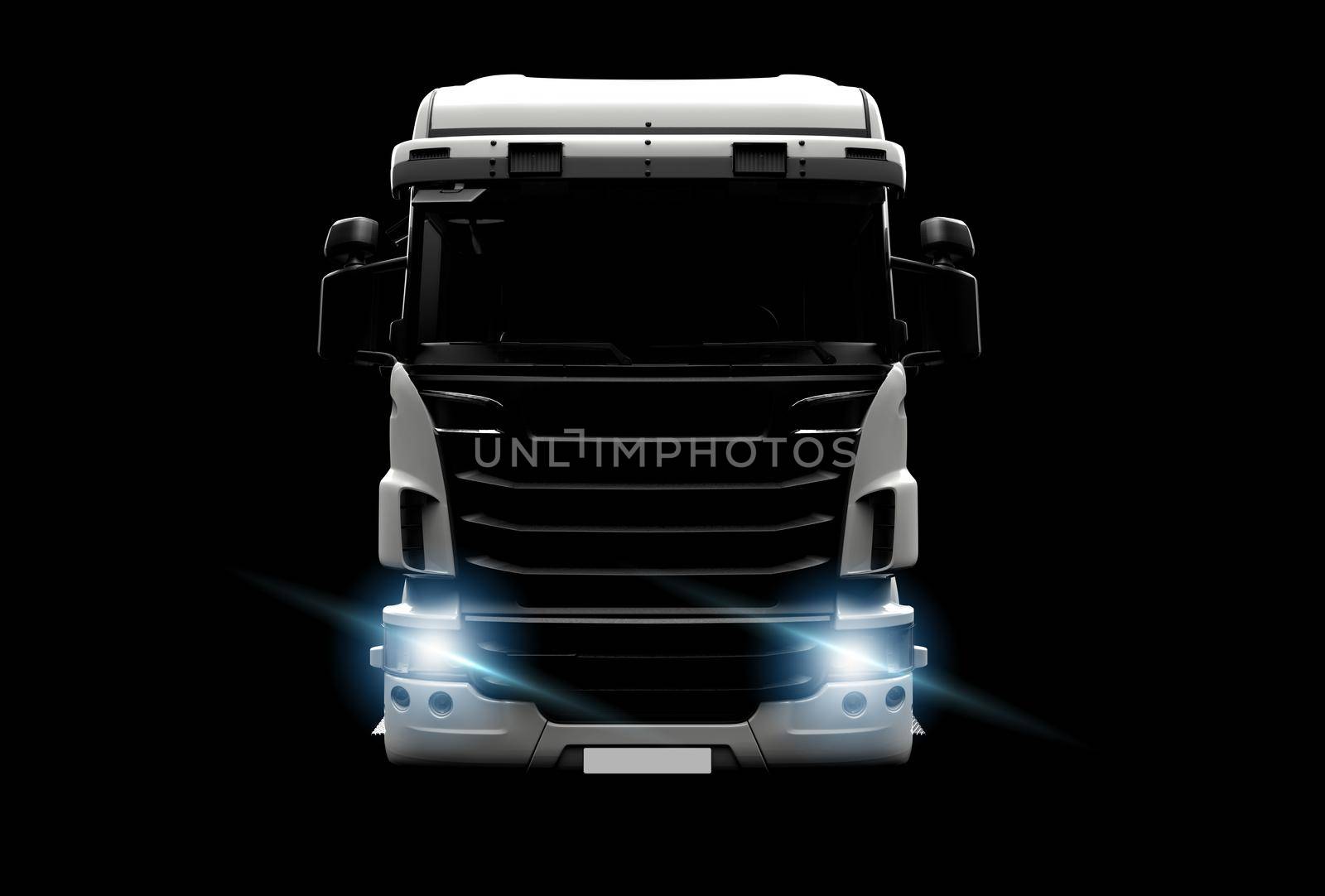 Big white truck in the dark: 3D illustration