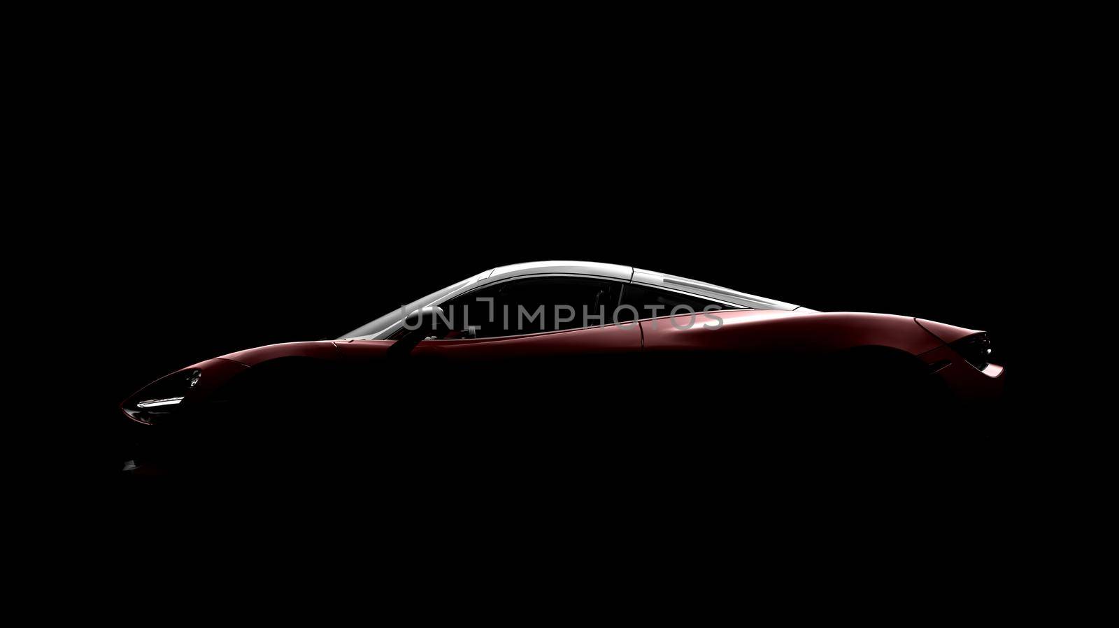 Red generic sport car on a black background: 3D illustration