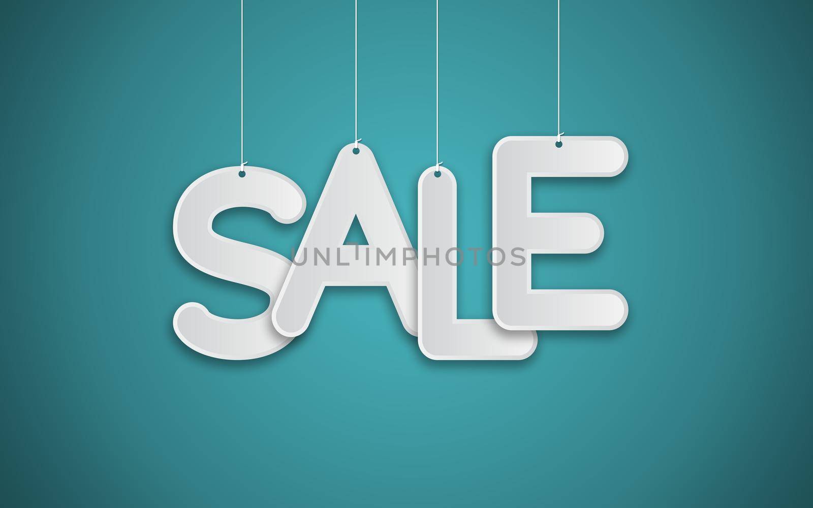 Sale text hanging on ropes: 3D illustration