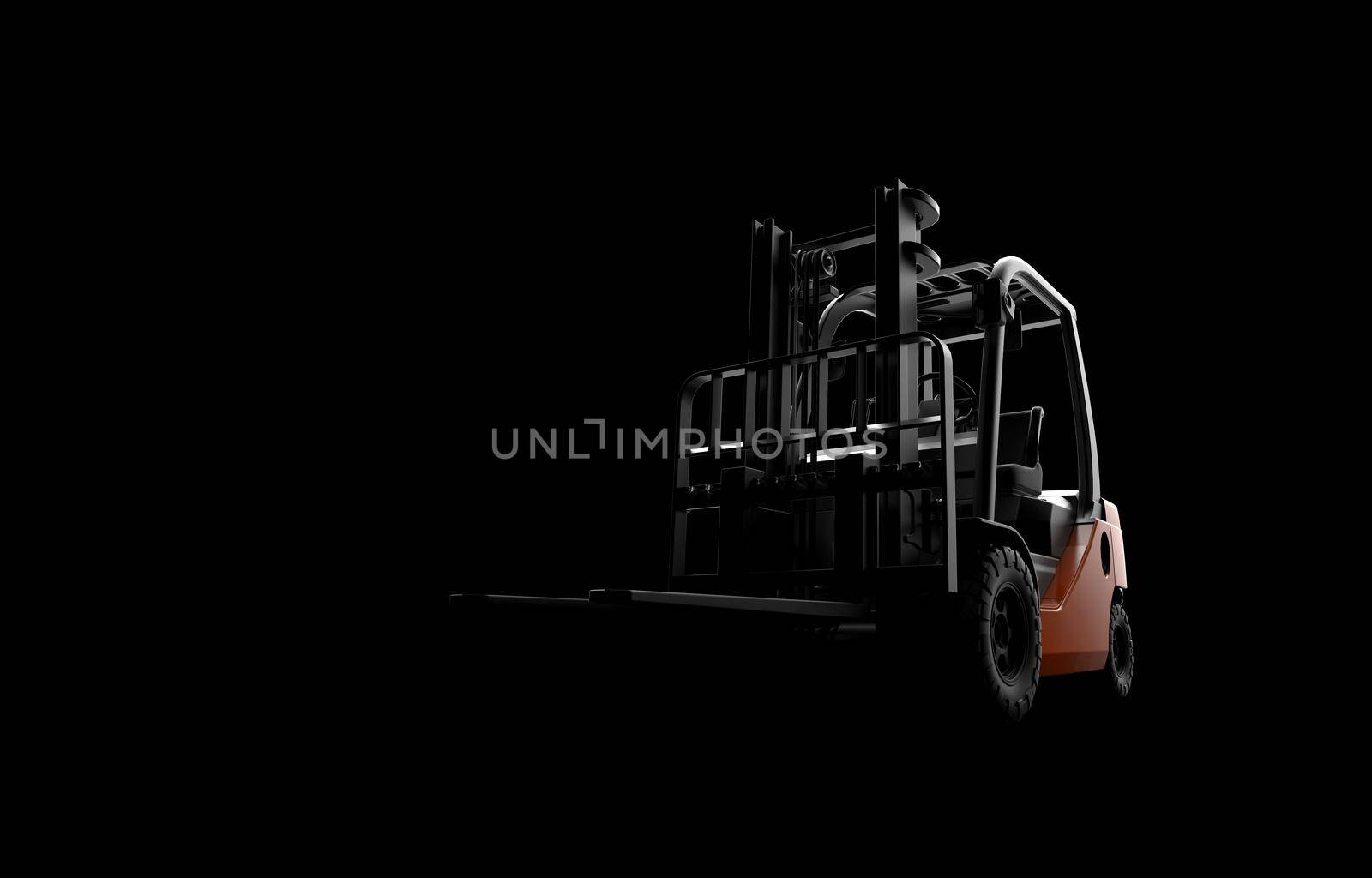 Forklift on a black background: 3D illustration