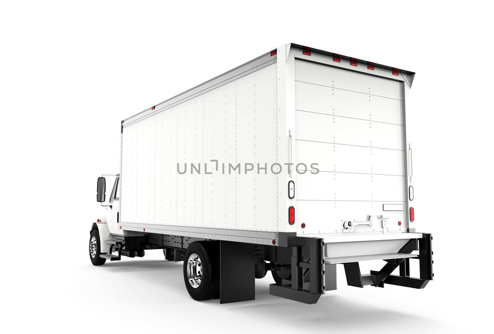 Back white truck isolated on a white background: 3D illustration