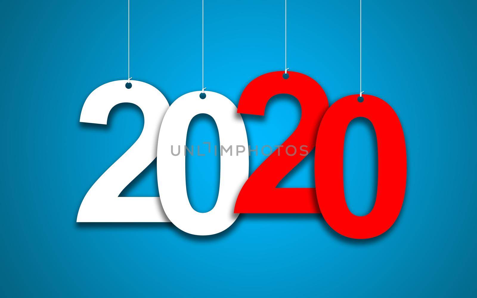 New Year 2020 on a blue background: 3D illustration
