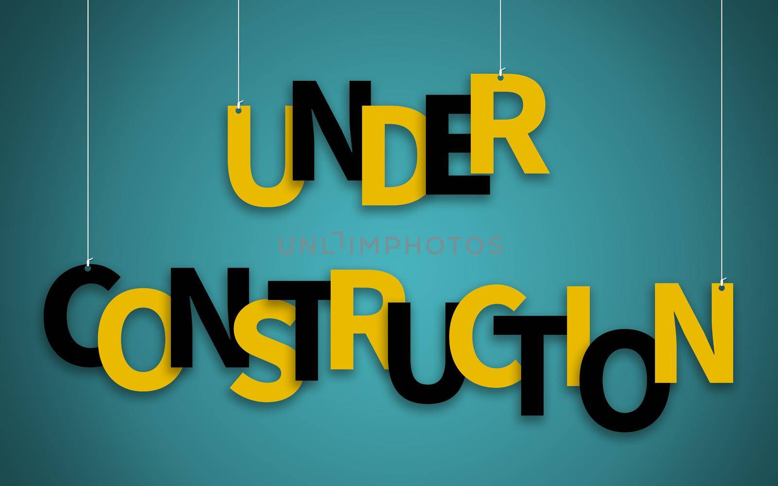 Under Construction text hanging on ropes: 3D illustration