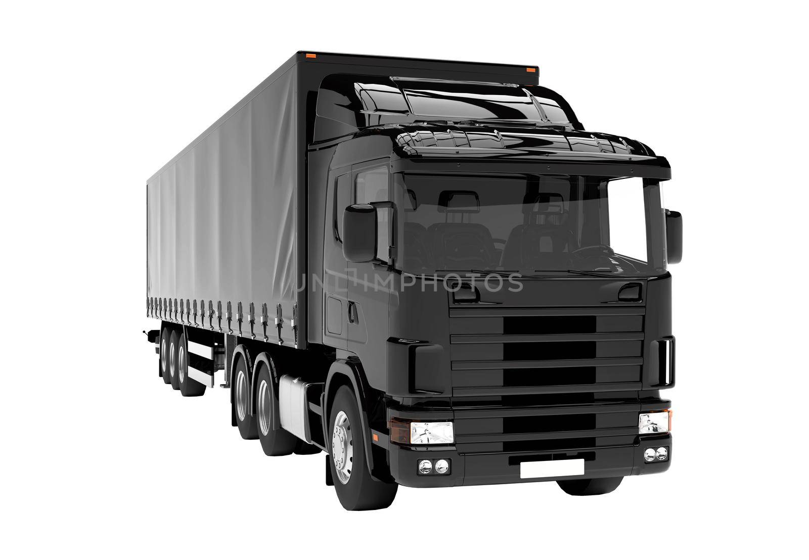 Black truck isolated on a white background: 3D illustration