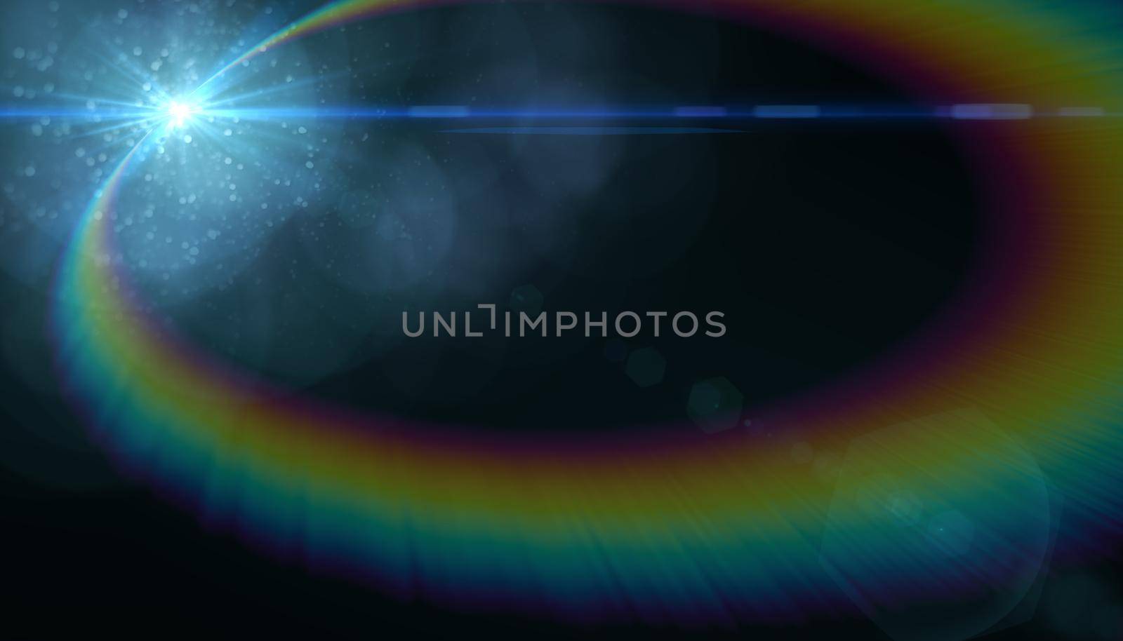 Abstract Natural lens flare with black background, 3D illustration