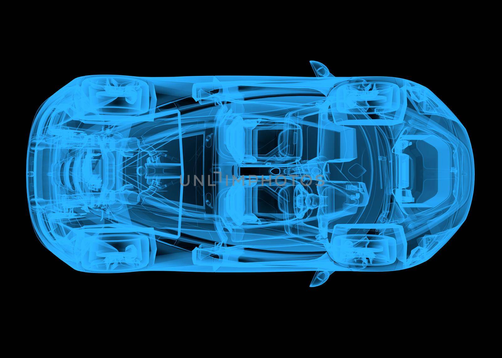 Top view of a wireframe blue car on a black background by cla78