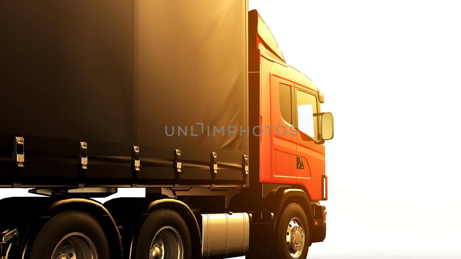Red truck at sunset isolated ok a white background: 3D illustration