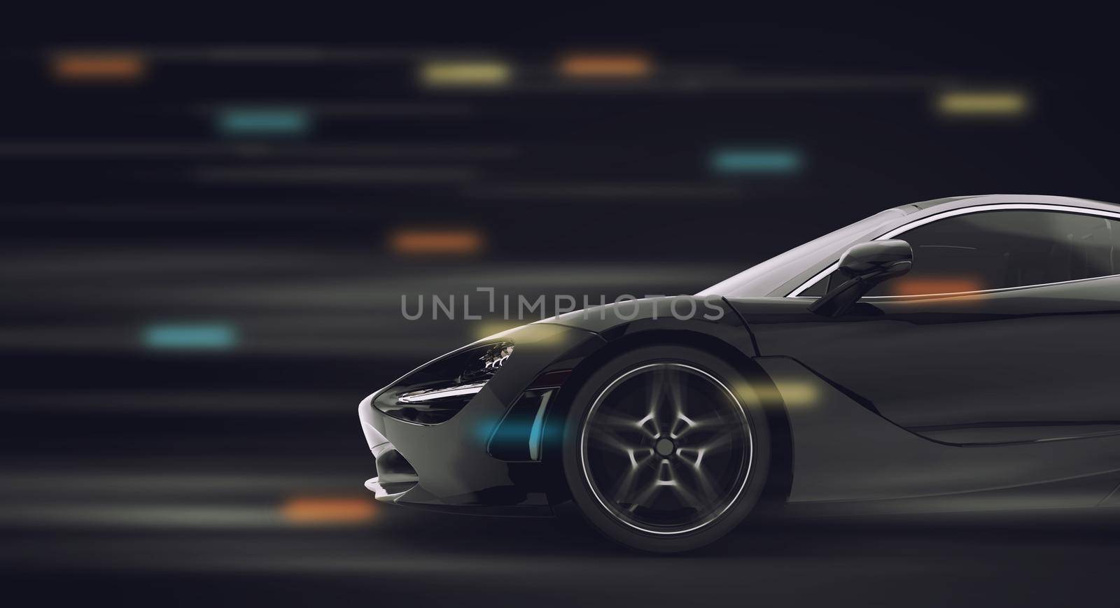 Generic and brandless sport car running in the night: 3d illustration